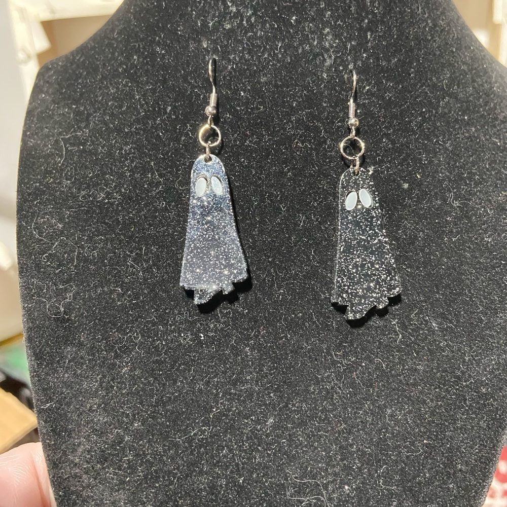 Handcrafted Ghost Pierced Earrings, Halloween, Glow in the Dark Eyes